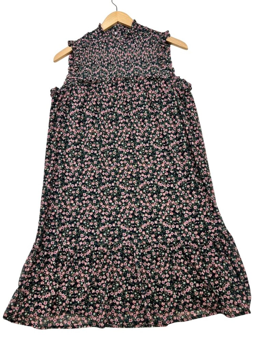 Womens Smocked Ruffle A-Line Dress Sleeveless Size M Multi Ditsy Floral